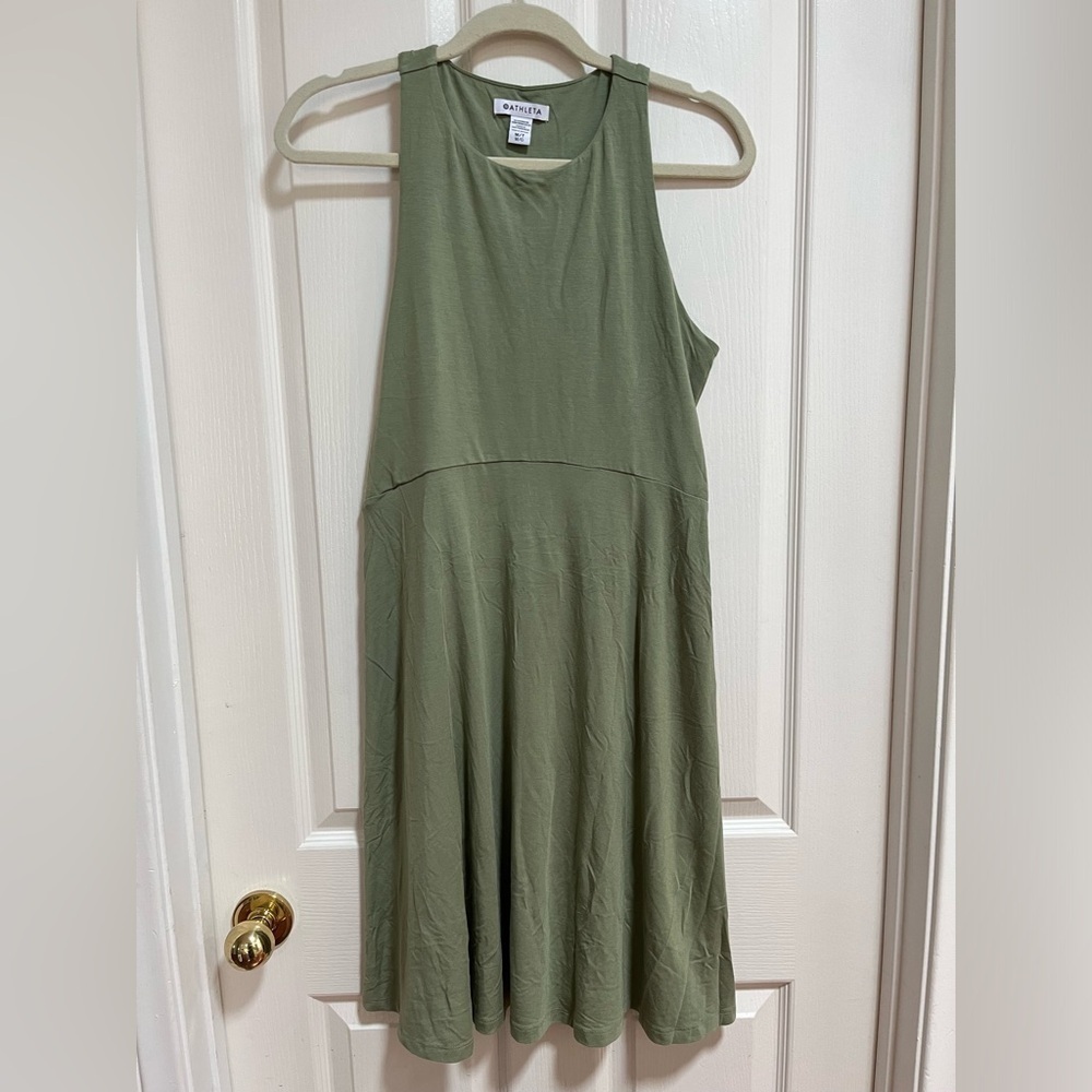 EUC Athleta jersey knit sleeveless tank dress Sage green Sz M Tall Fit & Flare